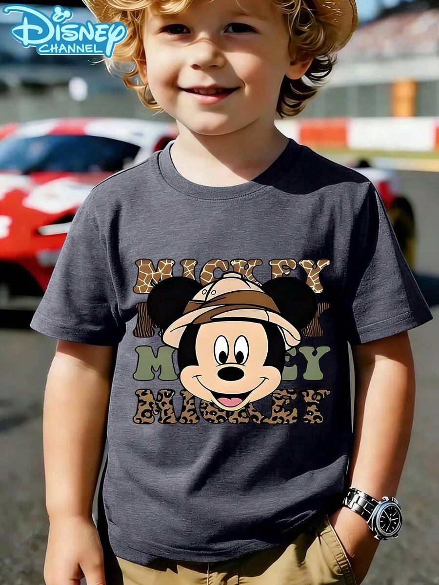 A Casual And Fashionable Short-Sleeved Boys' T-Shirt With A Mickey Mouse Pattern In The Style Of A Disney Vacation. Suitable For Daily Wear. - 深灰色 - 查看 1