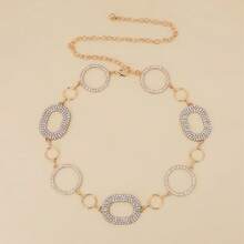 1pc Women's Gold Rhinestone Waist Chain, Hollow Circle Link Body Chain, Fashion Party Jewelry, Shiny Punk Zinc Alloy Rhinestone Waist Chain, Suitable For All Seasons - Sparkling Waist Chain - View 3