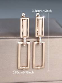 Vanel 1 Pair Fashionable Gold Geometric Pattern CZ Inlaid Earrings, Minimalist Style Earrings Suitable For Daily Wear And Parties, Stylish Jewelry - Golden Yellow-white - View 6