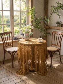 1pc French Country Style Lace Tablecloth With Ruffle Edge, Decorative Table Cover For Kitchen, Dining Room, Living Room, Coffee Table, TV Stand, Suitable For Wedding, Party, Birthday, Home Decor - Camel - View 4