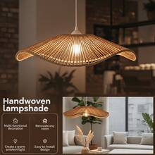 Handmade Woven Lamp Shade, Rustic Bohemian Style Ruffled Lamp Shade Suitable For Living Room, Dining Room And Bedroom Ceiling Decor, Rattan Craft Retro Lamp Shade (Bulb Not Included), Minimalist Packaging Design, Craftsmanship - Round - View 7