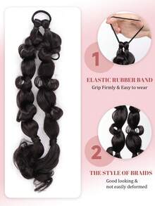 法式手工编织泡泡辫马尾假发，长款蓬松辫子假发，适合女性日常佩戴、聚会及旅行配饰 - 彩色 - 查看 2