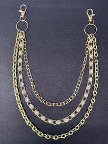 1pc Fashionable Multi-Layer Gold Metal Pant Chain, Unisex Jewelry, Aluminum Chain With Rhinestone Inlay, Decorative Apparel Chain For Daily Wear And Parties - Multicolor - View 3