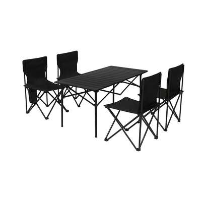 5 Stücke tragbarer mittlerer Outdoor Klapptisch & Stuhl Set, geeignet für Camping, Picknick, Roadtrip, Tischgröße: 95*52*50 cm