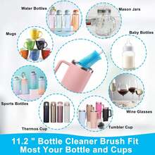 Set de 3 cepillos de limpieza para botellas de agua, adecuados para limpiar botellas deportivas, biberones, tazas y talla grande - Juego de 3 cepillos rotatorios azules - Ver 3