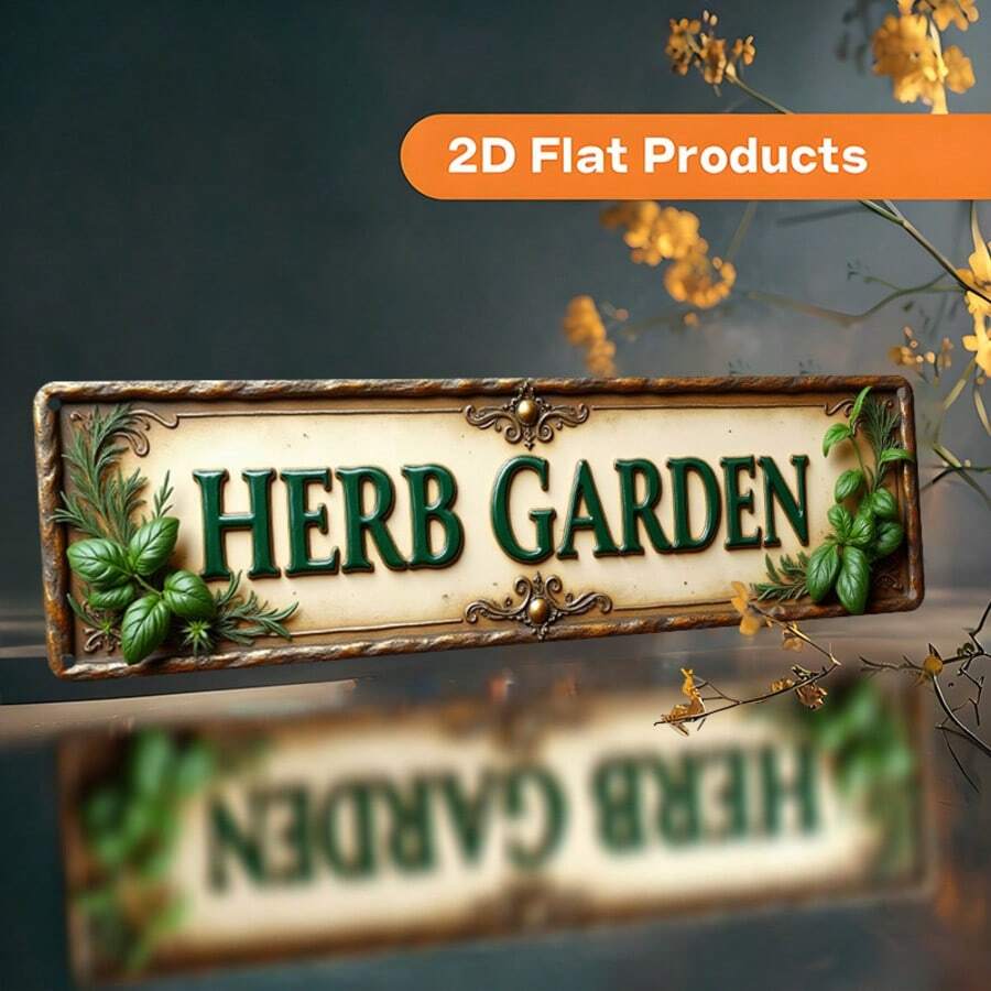2D Flat, 1pc Metal Herb Garden Sign - Large Vintage Green Herb Plant Wall Decor With Herb Name (English Text) - Farmhouse, Cafe, Bar, Home Decor - Durable Plaque, Suitable For Herb Lover Gift (16"X4"/40x10cm), 2D Flat - A - View 1