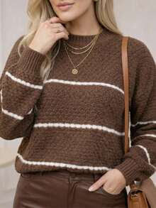 Knitted Sweater With Embossed Pattern And Weave, Autumn/Winter. - Rust Brown - View 3