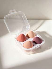 4pcs Makeup Sponges + 1pc Storage Box Set, Dry & Wet Use Non-Absorbing Makeup Blenders, Convenient For Travel - Multicolor - View 1
