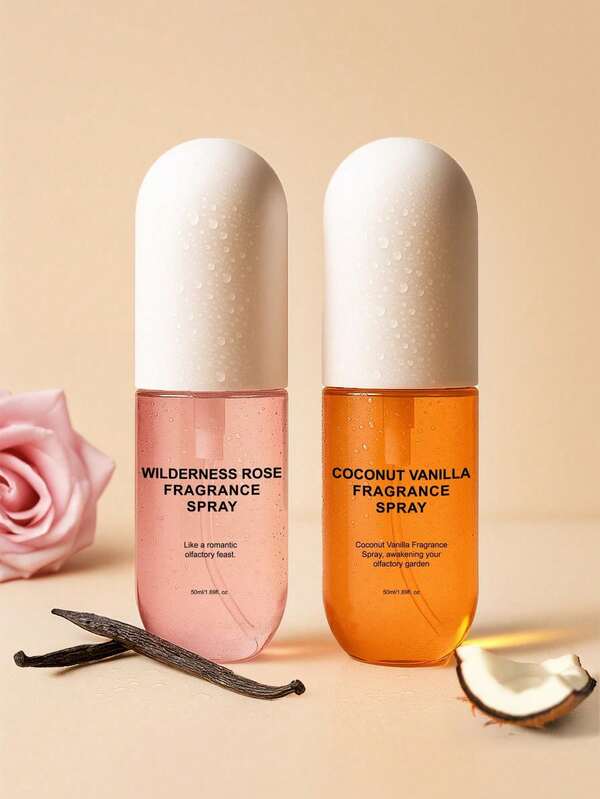1 buc. x 50 ml spray parfumat tip mist, parfum de vară cu persistență lungă, amestec dulce de vanilie, cocos și trandafir, design portabil pentru deplasare, spray aromatizant la modă, potrivit pentru haine, dulap, interior, exterior, casă, baie, sufragerie, living