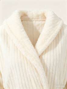 1pc Flannel Robe, Soft & Comfortable Sleepwear For Bedroom, Bathroom, Pool - White - View 7