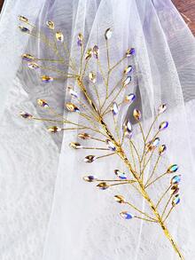1Pc Fashionable Colorful Rhinestone Flower Branch Simulation Flower Elegant Pine Branch Design Artificial Flower Creative Handheld Flower Festival Gift Bouquet Suitable For Home Desktop Wedding Decoration - Iridescent - View 4