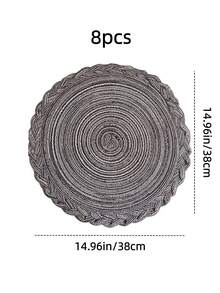 Round Placemats 2/4/6/8pcs Set - Woven Heat Resistant Non-Slip Kitchen Table Mats, 15 Inch, Washable Tablemats For Dinner, BBQ, Indoor And Outdoor Use (Black Grey) - Grey - View 8