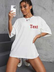 Camiseta Bordada Personalizable para Mujer - Añade tu Texto, Elige la Fuente y el Color. Diseña tu Propia Camiseta Bordada Personalizada para Deportes - Blanco - Ver 5