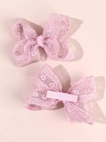 2pcs Pink Floral Embroidered Lace Hair Clips, Delicate Daisy Flower Embroidered Hair Clips, Sweet Forest Style Hair Accessories, Suitable For Girls And Teenagers For Daily Life, Spring Outing, Visiting Botanical Garden, Taking Nature-Themed Photos In Spring And Summer - Pink - View 4