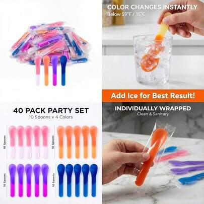 Cuchara de cambio de color Gugowin reutilizable 40 conjuntos sin BPA cuchara de Navidad cuchara de fiesta cuchara de plástico divertida para niños cuchara de helado suministros de bar de helado envasado independiente!