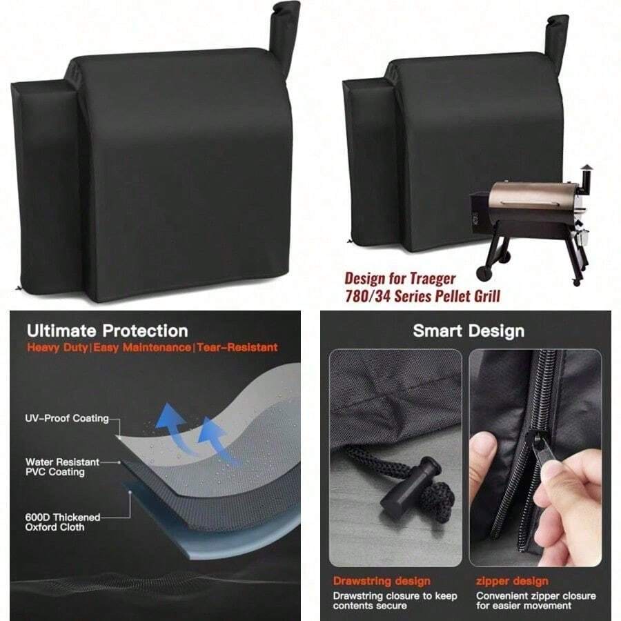 NUPICK Grill Cover For Traeger 780/34 Series Zipper Design Heavy Duty And Waterproof Pellet Cover For Traeger Texas Pro 34 Grills - màu đen - Xem 1