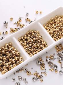 50 piezas de cuentas redondas de acero inoxidable 303#, cuentas espaciadoras sueltas de 2-10mm para accesorios de joyería DIY para pulseras y collares - Dorado - Ver 2