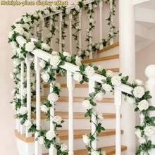 4/2pcs White Rose Eucalyptus Artificial Hanging Garland, With Roses And Leaves - Plastic Fake Flower Wreath, Suitable For Wedding, Mother's Day, Spring Indoor/Outdoor Decor, DIY Wedding Arch Decoration - Multicolor - View 5