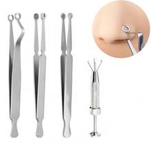 专业穿刺工具套装，不锈钢镊子配四爪球形夹钳，适用于肚脐/耳/鼻/唇部穿刺的饰品固定夹，穿刺饰品拆卸和佩戴工具套装 - 銀色 - 查看 15