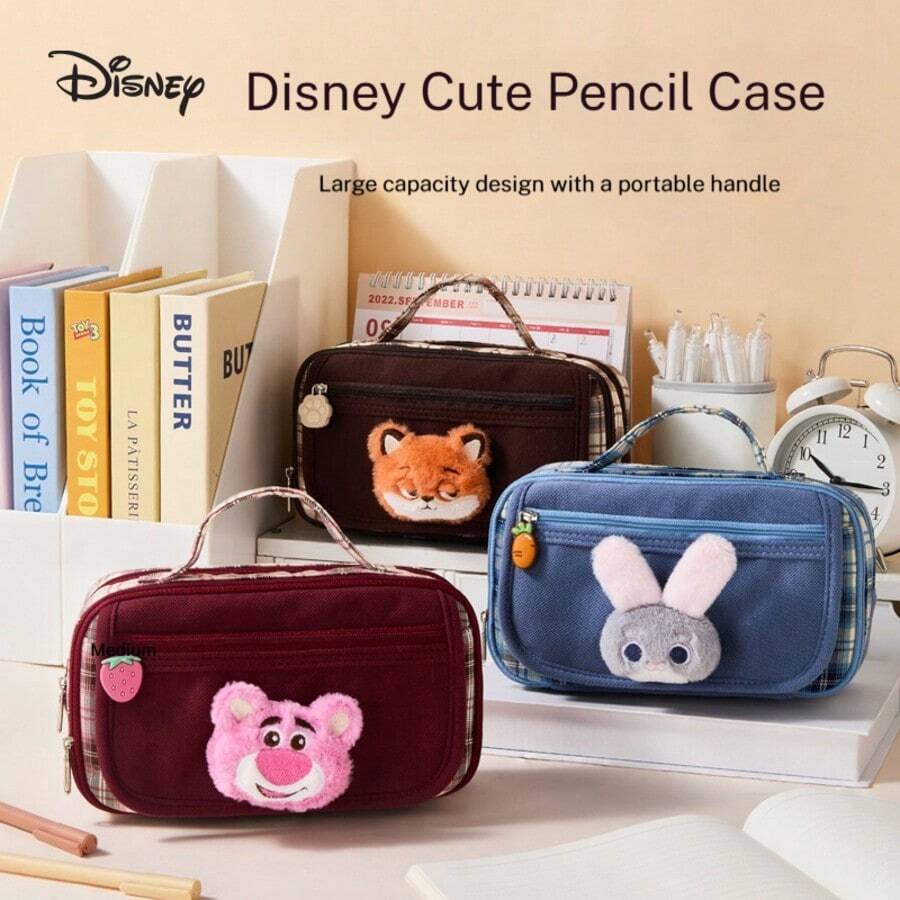 Túi tote cỡ lớn Disney Zootopia, hộp đựng văn phòng phẩm đa năng kẻ caro dễ thương, hộp bút chì di động tối giản dành cho học sinh, túi đựng bút hoạt hình. - Mảnh duy nhất - Xem 1
