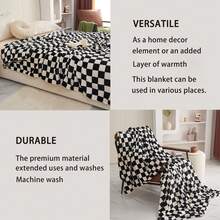 1PC Black And White Checkered Flannel Throw Blanket, High-Definition Digital Print Cover, Cozy Blanket, Nap Blanket, Couch Throw, Home Decor Throw, Soft And Comfortable Blanket, Gift, Holiday Gift, Bedding, Home Decoration, Bedroom Decor, Essential For Camping Trips, Perfect For Gifting To Friends And Family, Warm Camping Accessory, Suede Texture, Machine Washable - Multicolor - View 5
