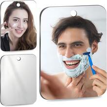 1pc Acrylic Bathroom Mirror With Hook, Anti-Fog Polished Finish, Wall Mount Holder, Plastic Frame, Fog-Free For Men's Shaving, Use Before Removing Protective Film - Silver - View 3