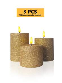 3 pièces Bougies piliers sans flamme avec minuterie et télécommande, bougies à paillettes dorées fonctionnant à piles, convient pour Noël, Halloween, Fête des Mères, Saint-Valentin, table à manger, demande en mariage, anniversaire - or - Voir 13