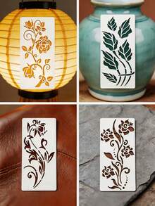 10 khuôn vẽ rỗng hình dây leo hoa, dụng cụ hỗ trợ vẽ tranh graffiti thủ công, dùng cho việc tự làm đồ trang trí tường, gỗ, vải, hộp quà, sổ lưu niệm, chất liệu nhựa tái sử dụng. - Dây leo hoa - Xem 8
