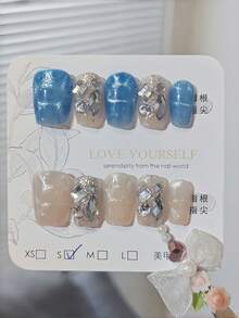 10 miếng dán móng tay thủ công hình sóng đính đá pha lê, họa tiết muối biển, thích hợp cho mùa hè mát mẻ. - Nhiều màu - Xem 2