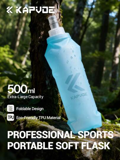 KAPVOE Outdoor Sports Water Bottle - Portable, Foldable TPU Water Bag With Lid & Nozzle Cover, Hot Pressing Process, Odorless, Ideal For Cycling And Sports