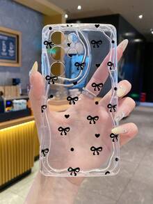 1个极简主义TPU材质黑色蝴蝶结波点图案透明奶油质感防震保护手机壳，兼容、荣耀等手机。 - 無色 - 查看 3