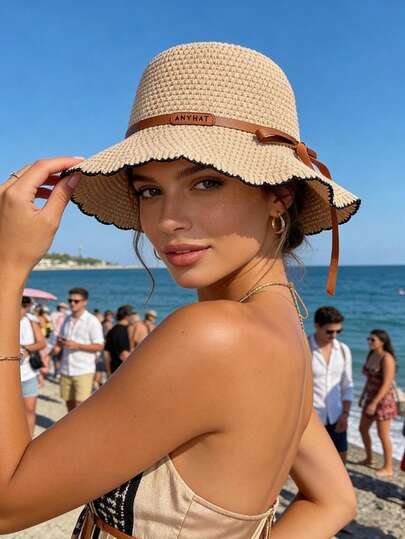 1 chiếc mũ đi biển thời trang màu trơn dành cho nữ, chắn gió, chống tia UV, thiết kế 3D, có thể gấp gọn, thích hợp cho bãi biển, hoạt động ngoài trời, leo núi, đạp xe, cắm trại.