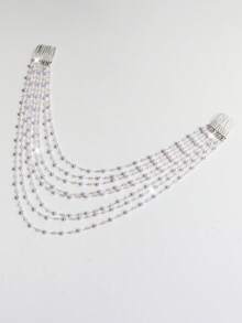 1 Stück elegante glänzende Perlen-Quaste Haarschmuck, modisches Schmuckzubehör für Frauen, geeignet für Braut, Hochzeit, Abendkleid - Silber - Übersicht 2