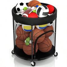 Ball Storage, Basketball Holder Ball Rack Basketball Organizer Bin 2 Side Opening Ball Cart With Wheels Sports Equipment Organizer Ball Organizer Garage Room Gym Indoor Outdoor - Default - View 7