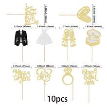 10pcs Paper Cupcake Toppers "She Said Yes" Glitter Diamond Ring "I Do" Cupcake Picks, Bridal Shower, Wedding, Bachelorette Party Cake Decorations - View 5