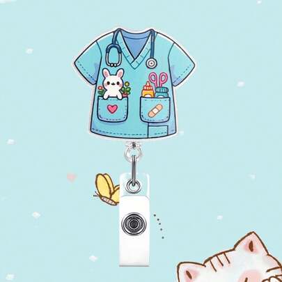 1pc Nurse Uniform With A Bunny Retractable Name Tag Pediatric Badge Clip With Swivel Alligator Clip For Night Shift Nurse Student Doctor Teacher Nurse Gift