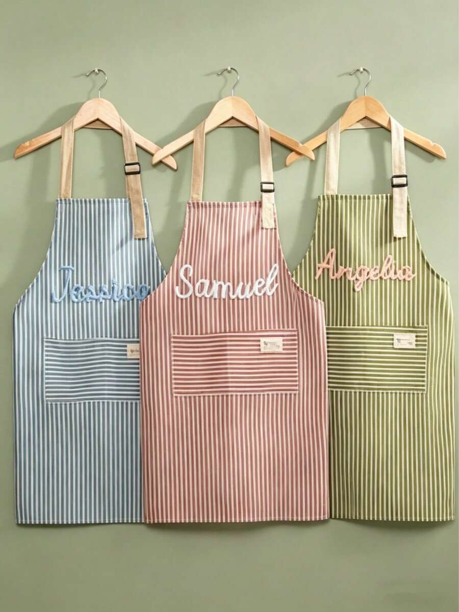 1pc Customizable Name Personalized Cooking Apron With Pockets, Embroidered Apron, Kitchen Apron, Adult Baking Apron, With Adjustable Strap, Suitable For Family Gift, Cooking Gift, Housewarming Gift, Birthday Gift, Chef Apron, Gift For Foodies - Multicolor - View 1