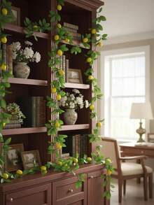 1pc Artificial Lemon Eucalyptus Vine, Lemon Fake Green Plant Vines Wreath, Suitable For Indoor Decor, Home Decor, Bedroom Decor, Outdoor Decor, Kitchen Decor, Yard Decor, Diy, Room Decor, Porch Wall Fireplace Rustic Decor, Wedding Decor - Multicolor - View 6