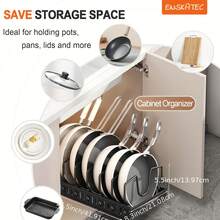 1/2pcs Cabinet Pull-Out Storage Box For Pots, Pans, Bowls, And Utensils. Sliding Lid Holder And Flat-Bottom Pan Holder For The Kitchen. Sliding Storage Box Within The Cabinet. Can Store Lid, Baking Tools, And Plates. 8/16 Adjustable Dividers. - 查看 4