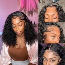 250% Density Short Deep Wave Bob Wig 13x4 HD Lace Front Wigs Pre Plucked Deep Wave Short Bob Wigs Human Hair For Women - 自然色&黑色系 - 查看 5