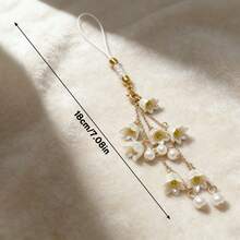 Luxury Car Hanging Decor, Pearl Windchime Rearview Mirror/Steering Wheel Ornament, Long Tassel Windchime Style Universal Car Interior Accessory - Lily Of the Valley Ornament - View 3