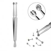 专业穿刺工具套装，不锈钢镊子配四爪球形夹钳，适用于肚脐/耳/鼻/唇部穿刺的饰品固定夹，穿刺饰品拆卸和佩戴工具套装 - 銀色 - 查看 5