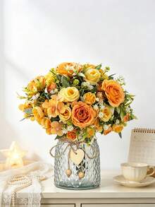 1pc Artificial Rose & Hydrangea Flower, Rose, Hydrangea, Faux Flower Suitable For Home, Party, Wedding Decoration, DIY, Bridal Bouquet, Outdoor Garden Decoration, Valentine's Day Decoration, Gift - Yellow - View 1