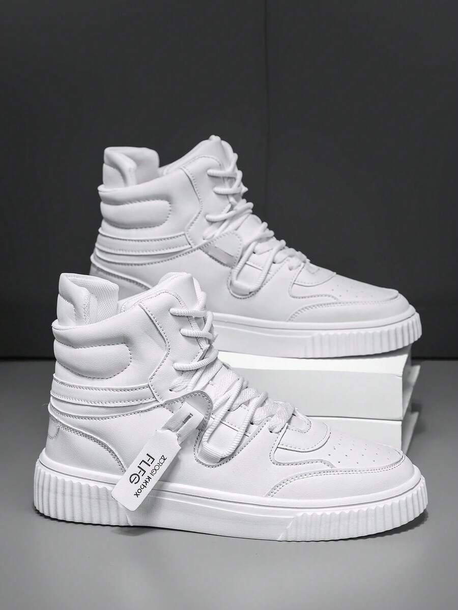 Giày thể thao thường ngày mới thu đông 2024 cho nam, giày trượt ván cổ cao, giày da đế dày chống trượt, chống mài mòn, giày thường ngày màu trắng đa năng, giày đi bộ ngoài trời phong cách đường phố cá nhân hóa, giày trượt ván mũi tròn cổ điển màu trắng cho nam nữ thanh thiếu niên, giày thể thao đa năng cho các cặp đôi dự tiệc, giày đi tuyết lót nhung ấm áp cho nam