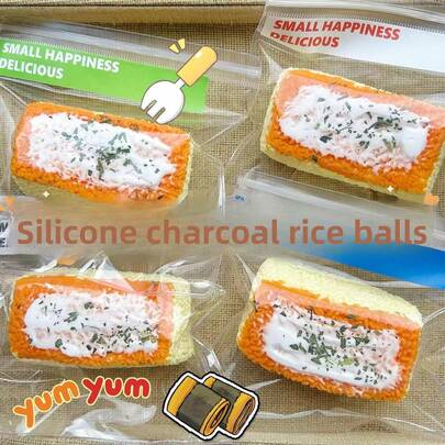 Đồ chơi bóp mềm hình cơm nắm Onigiri cầu vồng bằng silicon - Kết cấu thực phẩm chân thực, nặng và đàn hồi, giúp giảm căng thẳng.