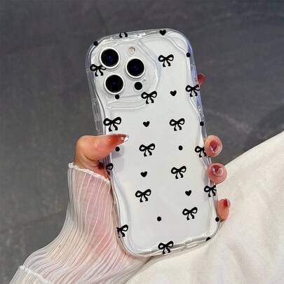 1 chiếc ốp lưng điện thoại tối giản bằng chất liệu TPU, họa tiết nơ đen và chấm bi, trong suốt, màu kem, chống sốc, tương thích với iPhone, Honor.