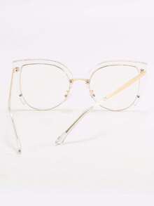 European & American Cat Eye Eyeglasses Frame, New Fashionable Flat Light Glasses For Women, Street Snap Style Glasses Accessories For Women Valentine's Day - 黑色 - 查看 4