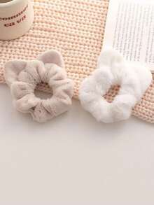 4pcs Cute Plush Cat Ear Hair Scrunchies, Fluffy Hair Ties, Large Hair Bands, Ponytail Holders, Elastic Rubber Bands, High Elasticity Hair Accessories (Slight Color Difference Between Actual Product And Image, Please Consider Carefully Before Purchasing) - Multicolor - View 6