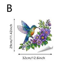 1/5pcsWhimsical Hummingbird & Purple Flower Stained Glass Peel And Stick Wall Decals For Kitchen Refrigerator Home Decor - Window Stickers - View 12