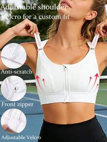 Women Sports Bra Crop Top Yoga Vest Front Zipper Adjustable Strap Shockproof Fitness Athletic Bralette Women Push Up Lingerie Workout Tops Underwear - White - View 3